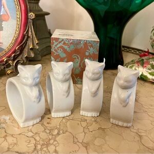 4 Elegant White Porcelain Cat Napkin Rings